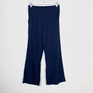 Margaret O’Leary Navy Blue Wide Leg Linen Blend Pull On Pants